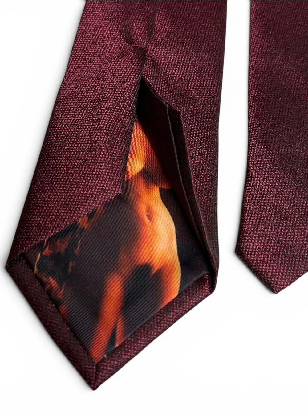 Men Textured Burgundy Peekaboo Tie - Classic Solid Neck Tie w/ Hidden Nude Woman